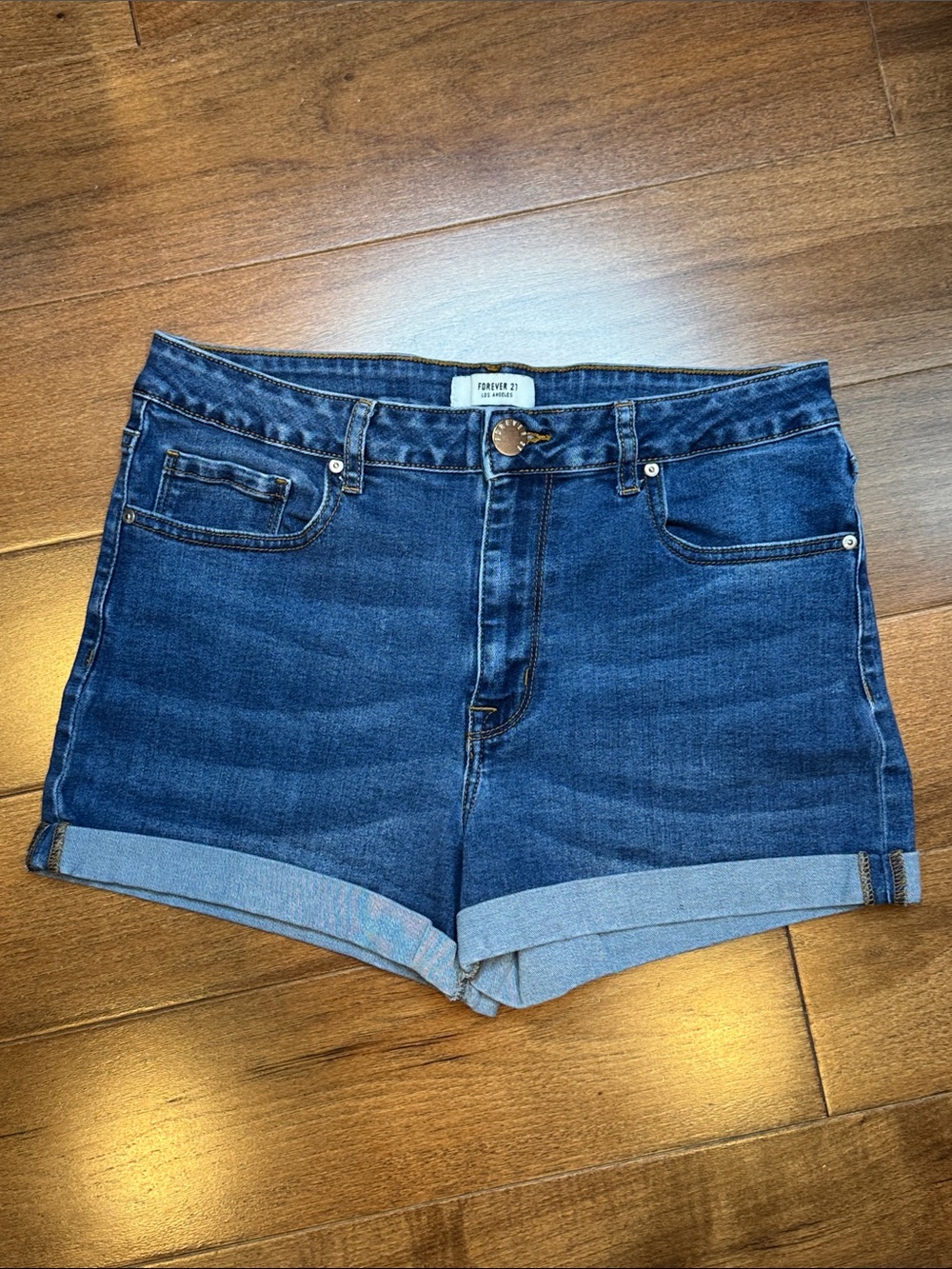 FOREVER 21 Dark Blue Rolled-Hem Jean Shorts